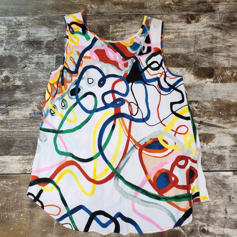 Jams World Abstract Floral Sleeveless Tank Top Colorful Aloha Size M Artsy Rayon - Picture 7 of 8